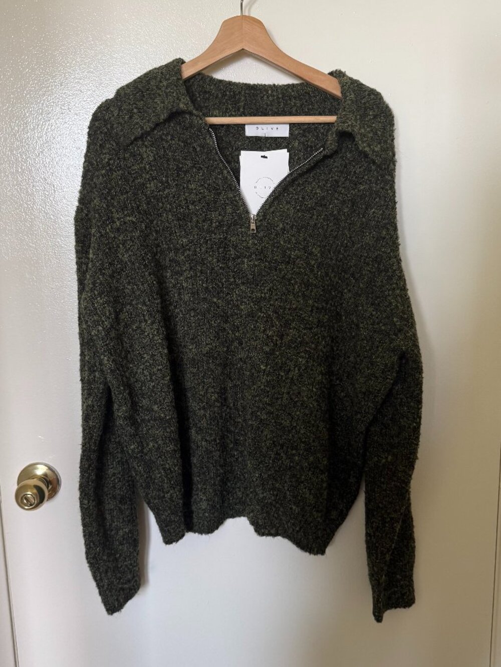 NWT Olive Clothing Green Quarter Zip Wool Blend Sweater L